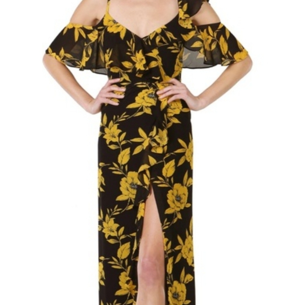 JAYGODFREY Black and Yellow Floral Maxi Dress Size 00 new with tags